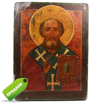 Старинная деревянная икона святого Николая Чудотворца 