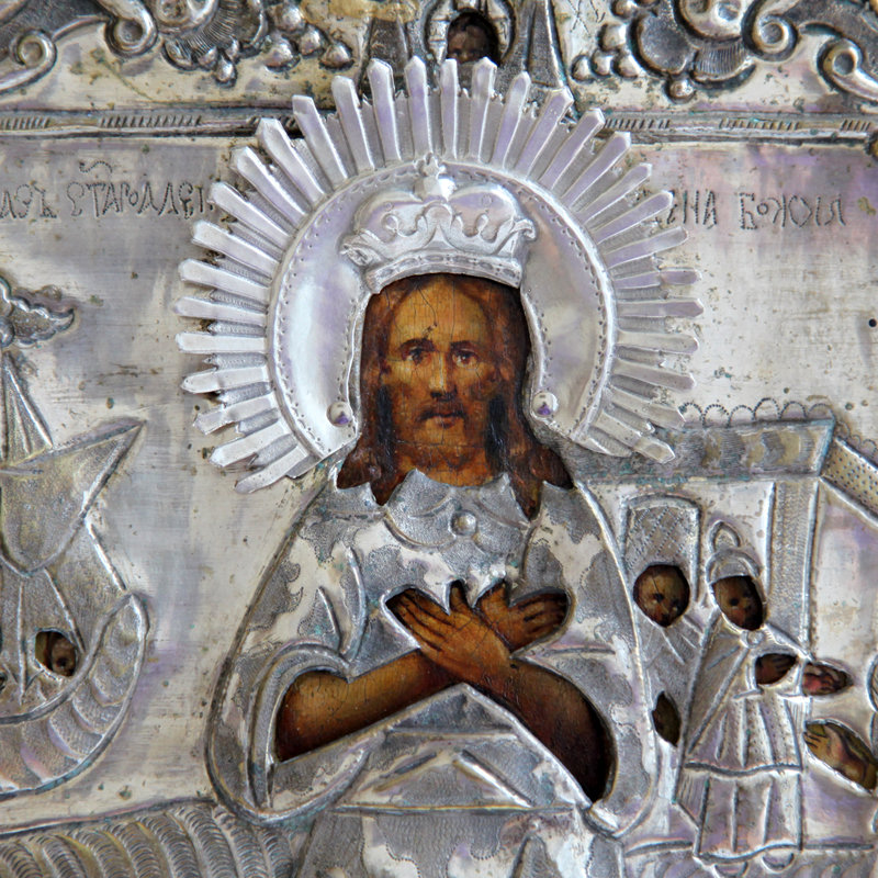 Редкая старинная именная икона святого Алексея Человека Божия со сценами жития. Россия XIX век.
