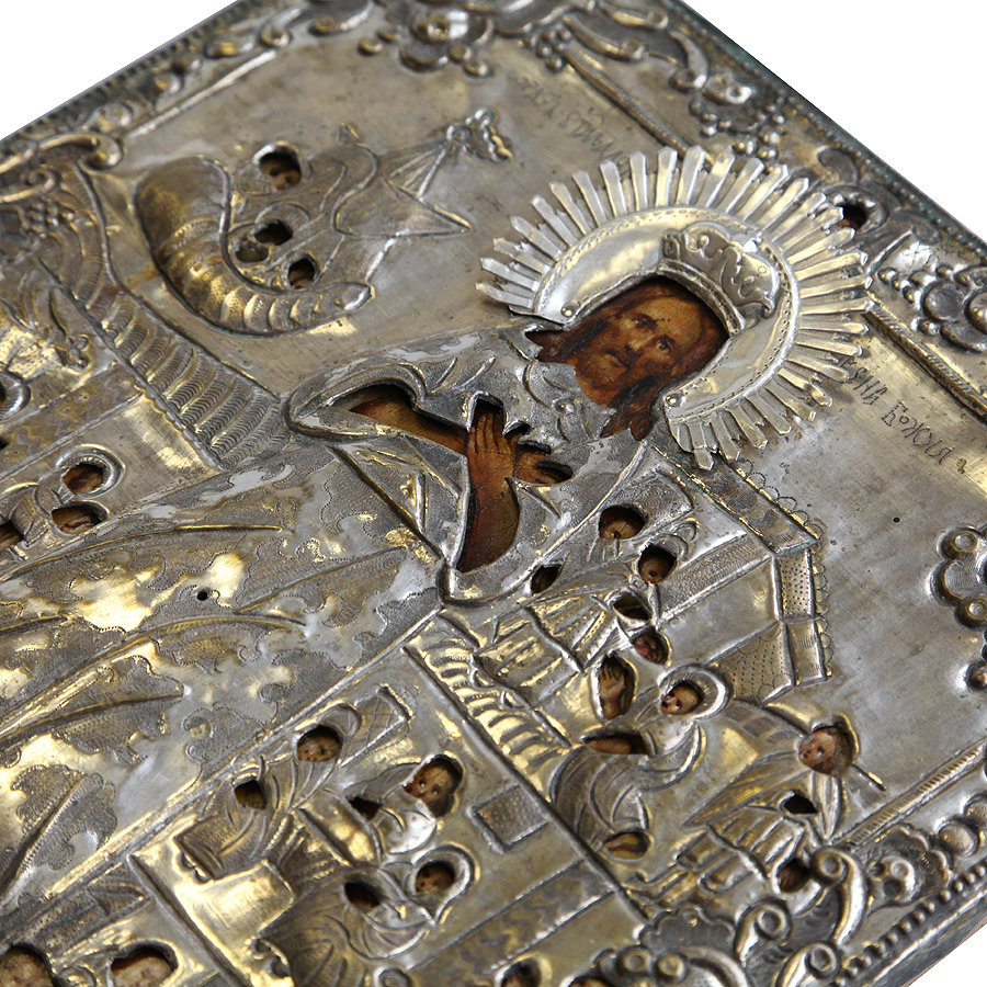 Редкая старинная именная икона святого Алексея Человека Божия со сценами жития. Россия XIX век.