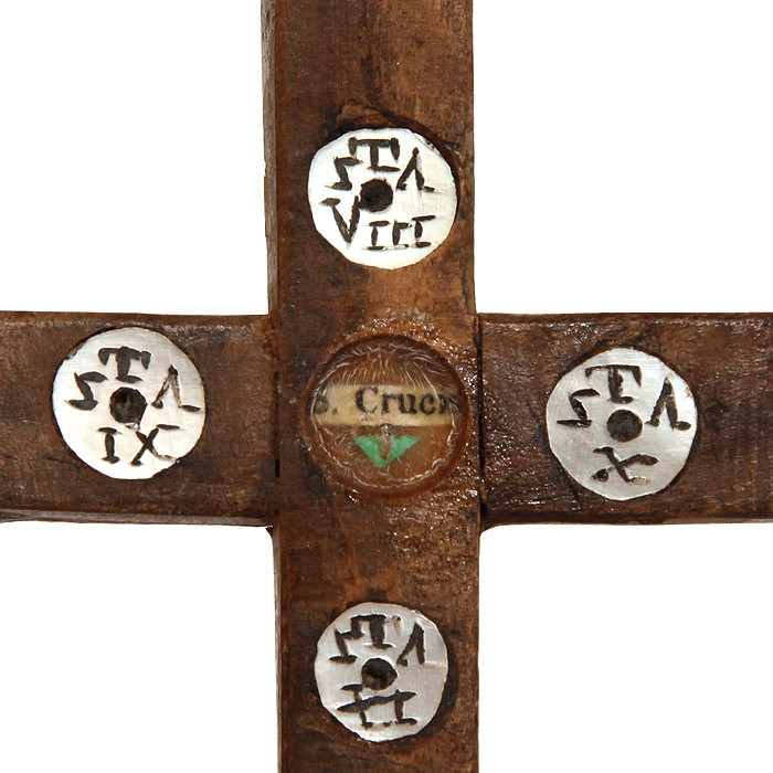 Старинный деревянный крест-реликварий с частицей Святого Креста Господня. Палестина, Иерусалим 1850-1880 год