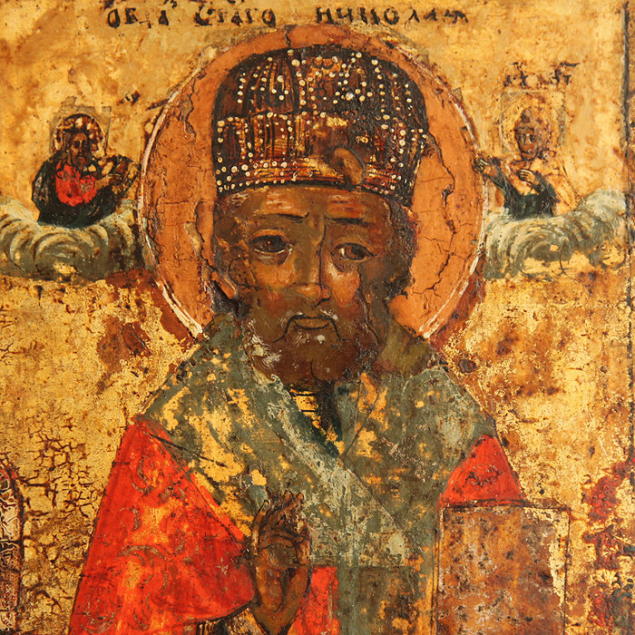 Старинная икона Николая Чудотворца с житийными сценами или Никола Угодник 