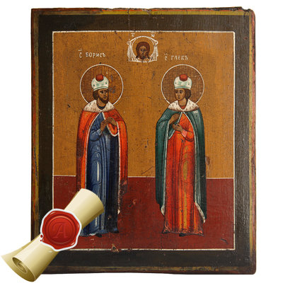 Старинная православная икона Святые князья Борис и Глеб. Россия XIX век.