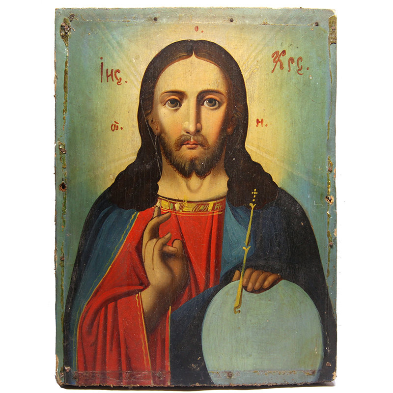 Старинная икона Господь Вседержитель или Спаситель, Россия 19 век.