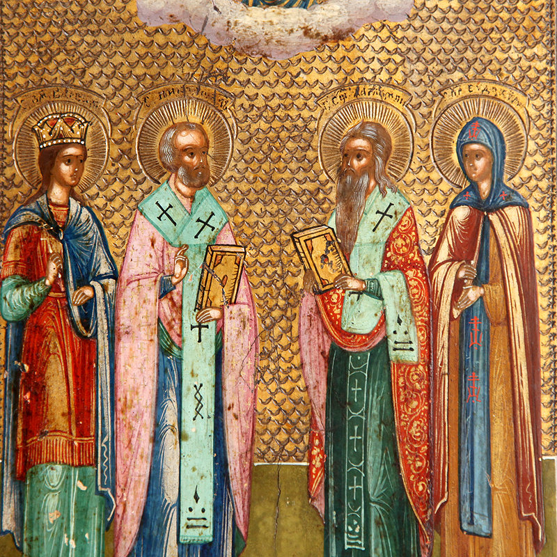 Старинная икона Избранные Святые покровители и защитники. Россия 19 век.