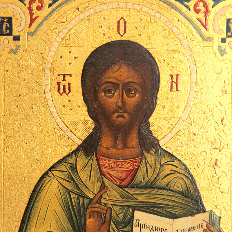 Старинная икона Господа Вседержителя, фон твореное золото. Россия 19 век.