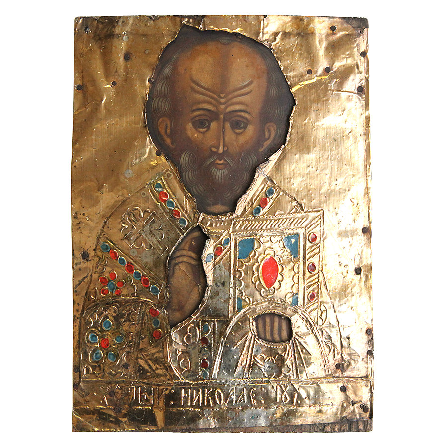 Cтаринная икона святой Николай Отвращающий беды именуемая Николой отвратным. Россия 1860-1880 гг.
