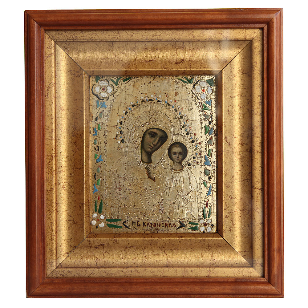 Cтаринная Казанская икона Божией Матери, написанная на золоте. Россия 1870-1880 гг.