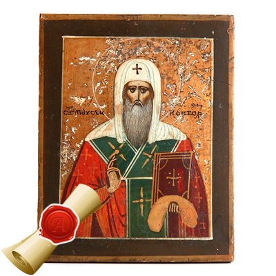 Старинная икона Святитель Моисей Новгородский Чудотворец. Россия 1870-1880 год