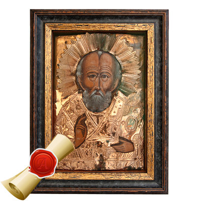 Cтаринная икона святой Николай Отвращающий бесов именуемая Николой отвратным. Россия 1860-1880 год