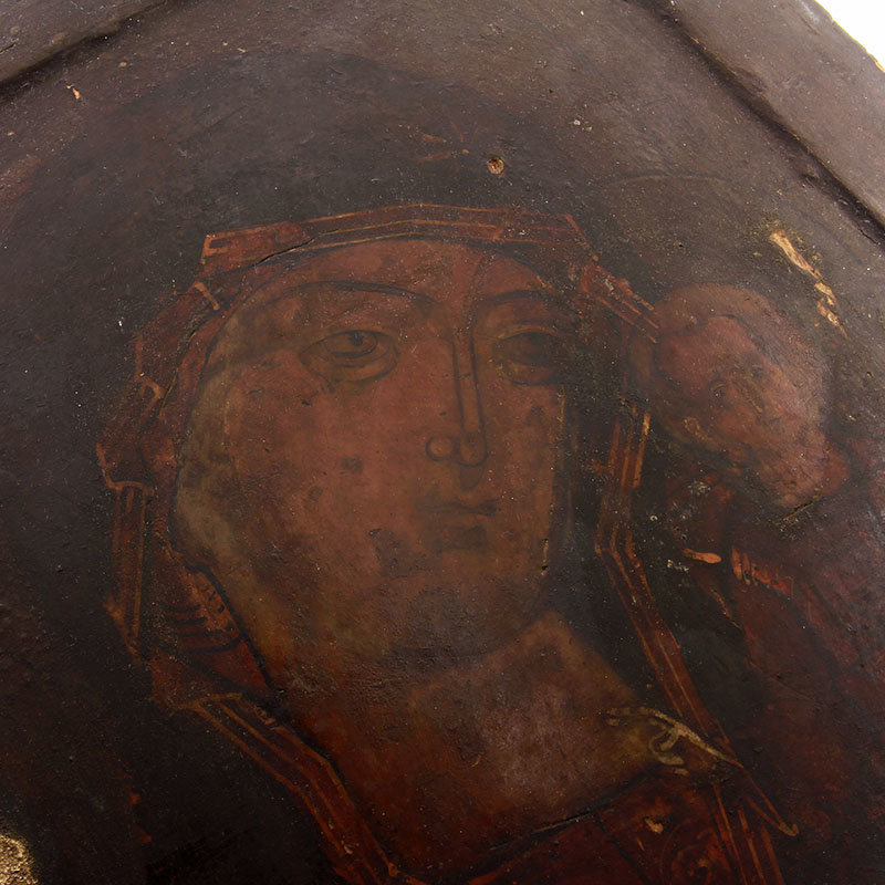 Старинная икона Казанская Богородица на древней ковчежной доске. Россия 1850-1880 год