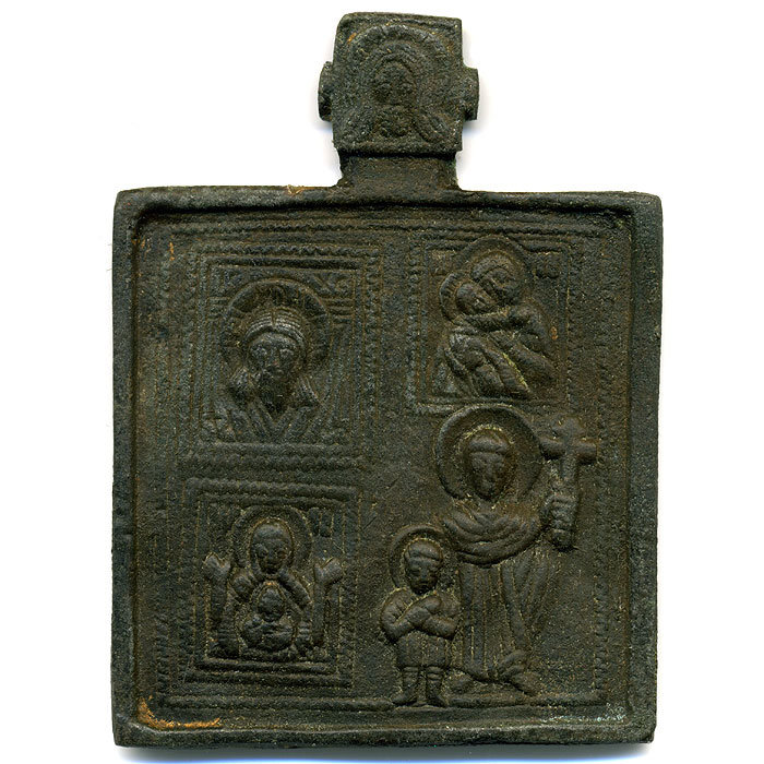 Старинная иконка образок 18 века Старинная православная икона Святые Мученики Кирик и Иулита с избранными иконами.
