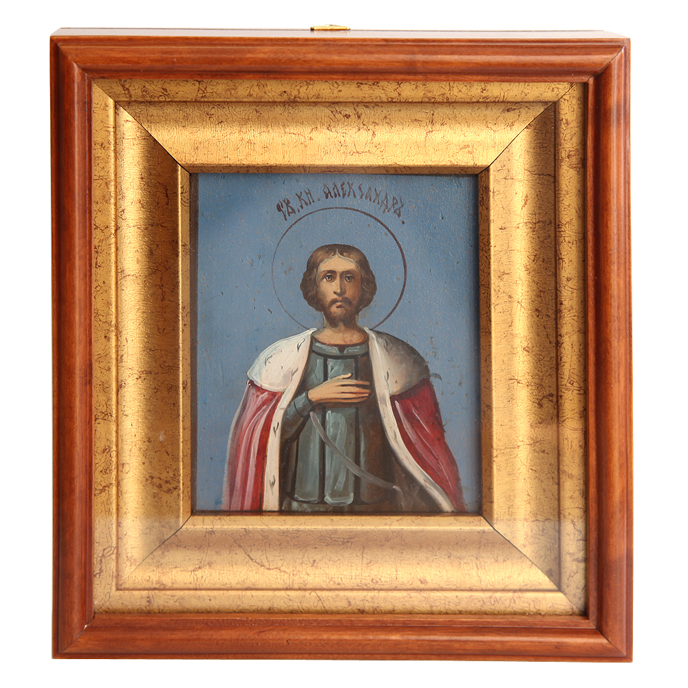 Старинная икона Святой благоверный князь Александр Невский. Россия 1860-1880 год