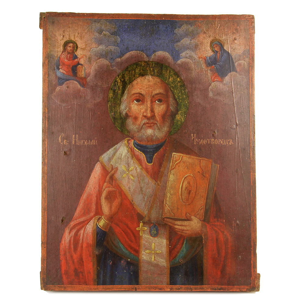 Старинная писаная икона святой Николай Чудотворец Молящийся за нас. Россия 1860-1900 год