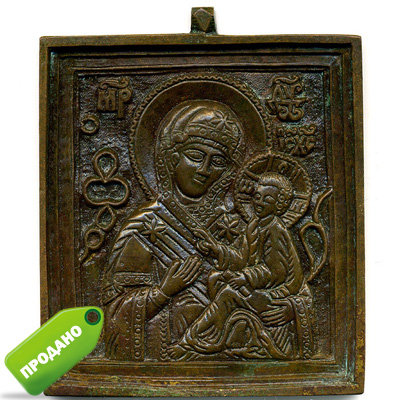 Старинная икона образок 19 века Тихвинская Икона Божией Матери.
