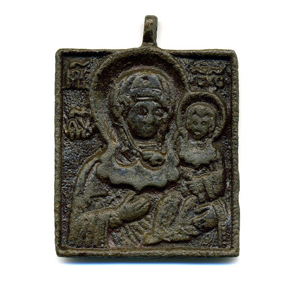 Старинная литая иконка образок 18 века Смоленская Икона Божьей Матери. Выг.