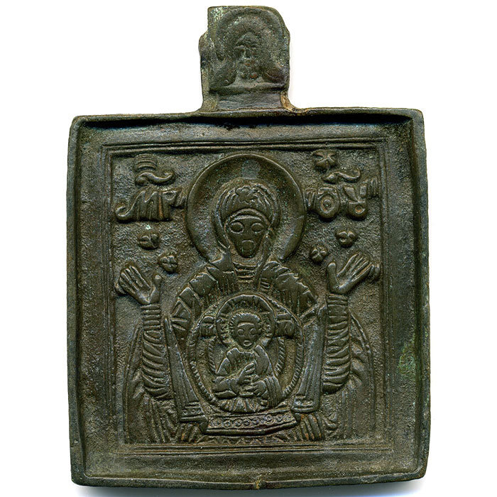 Старинная икона образок 18 века Икона Божья Матерь Знамение Оранта. 