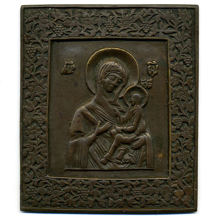 Старинная икона 19 века Тихвинская Икона Божьей Матери.