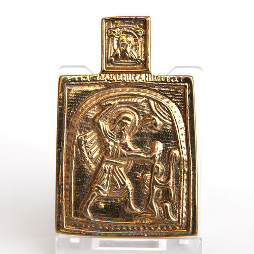 Современная литая православная иконка Святой Никита Бесогон или Никита побивающий беса.