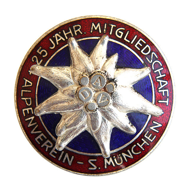 Красивый и редкий нагрудный знак Немецкого Альпийского Союза DAV. Мюнхенская группа. Германия период 1933-1945 г.