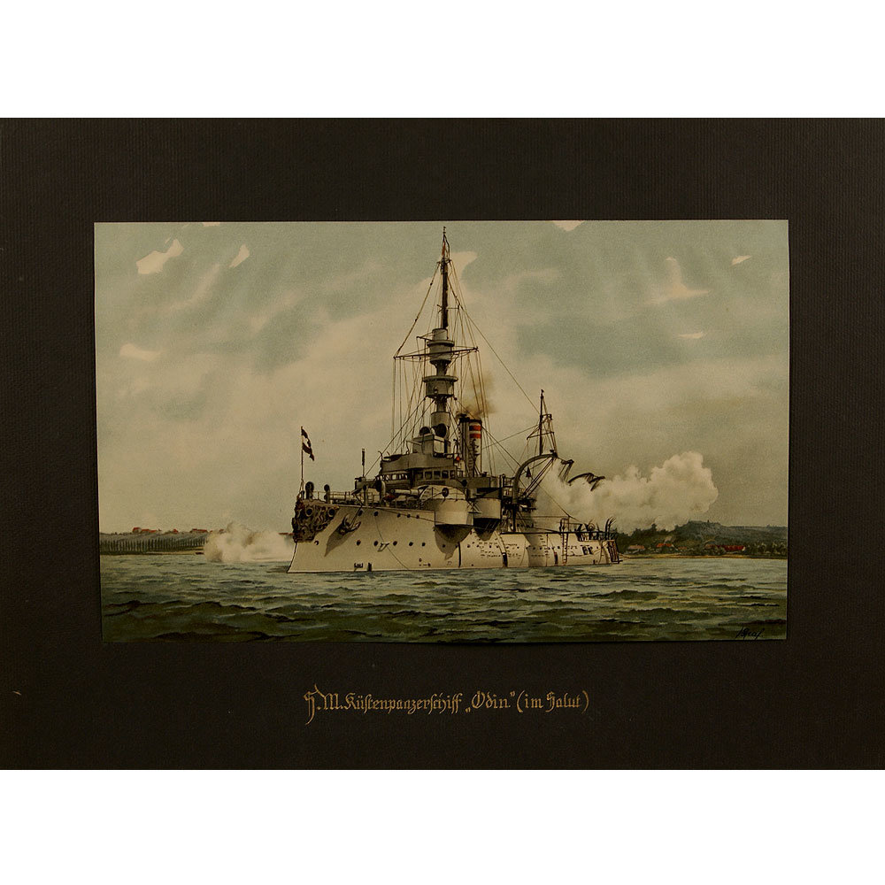 Цветная литогравюра. Германия 1914-20 гг. Броненосец береговой обороны 