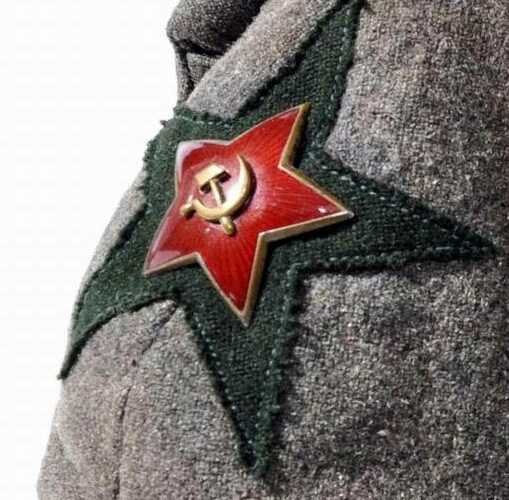 Оригинальная шитая звезда на будённовку бойца Красной Армии в комплекте с фотографией.
