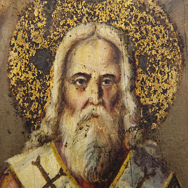 Большая старинная православная икона Три Святителя или Отцы основатели Православной церкви. Россия 19 век.