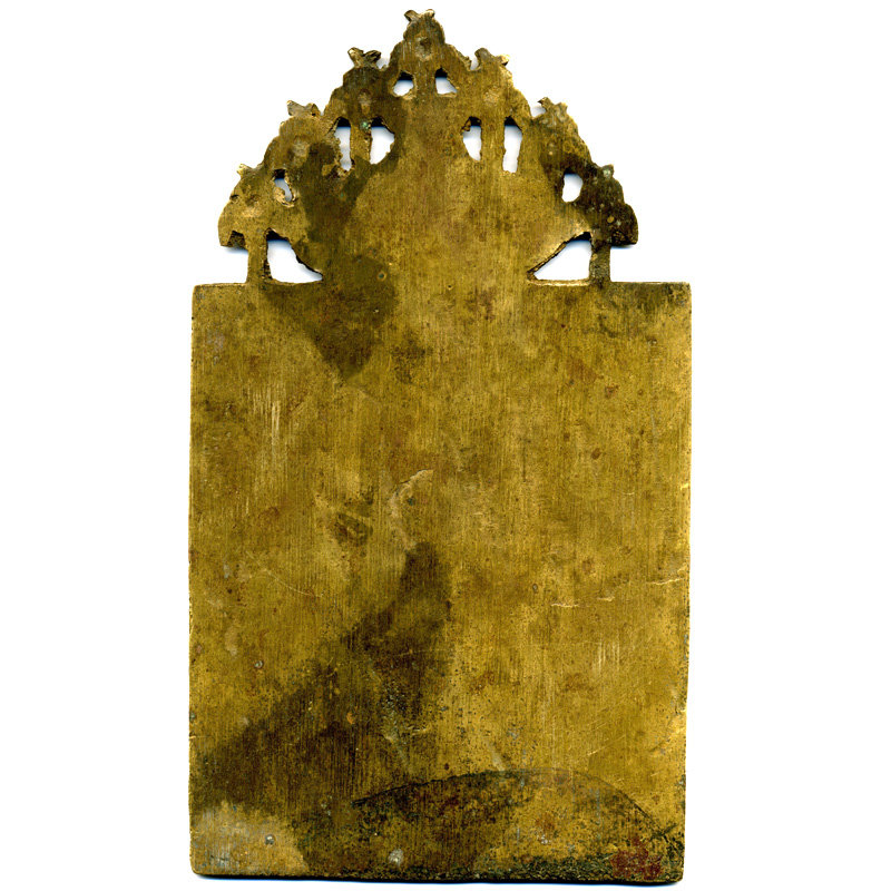 Большая старинная бронзовая икона Покров Пресвятой Богородицы в двух эмалях. Рубеж 18-19 века.