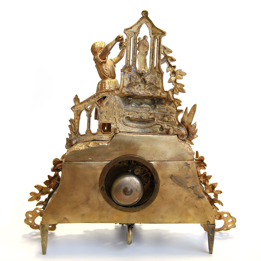 Старинные бронзовые каминные часы с маятником, фирма Les Japy Fils - 