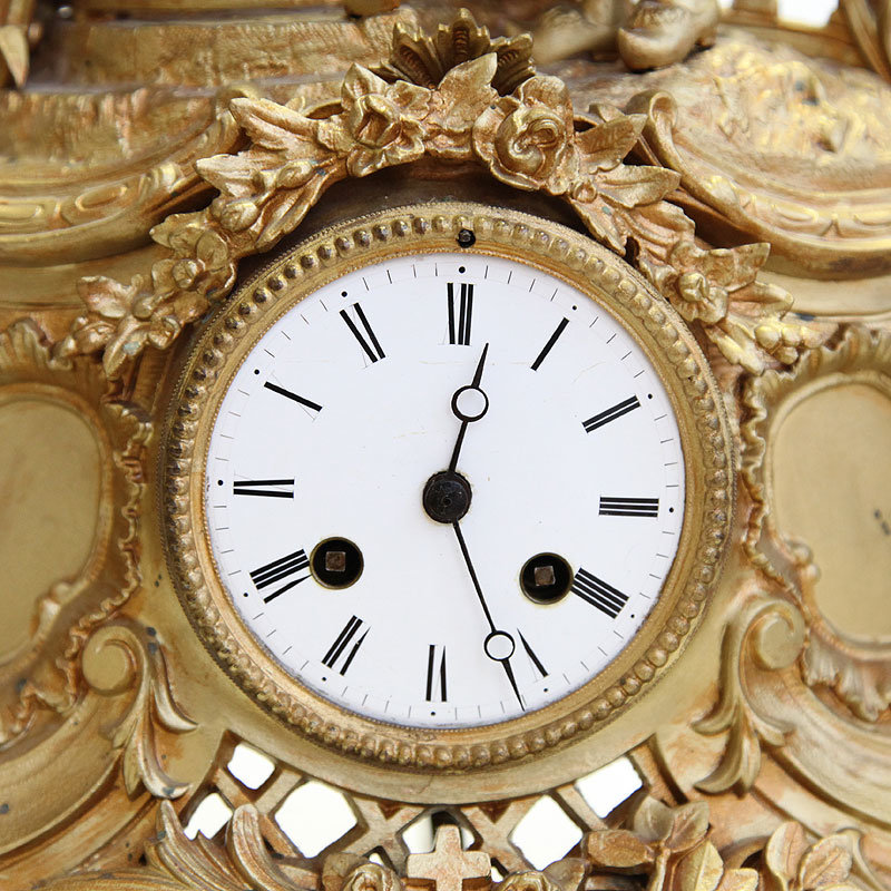 Старинные бронзовые каминные часы с маятником, фирма Les Japy Fils - 
