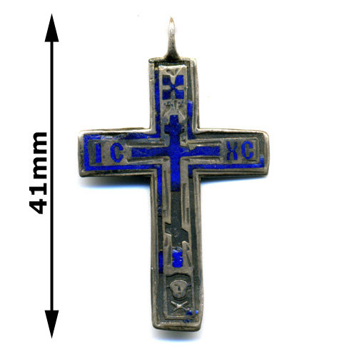 41 мм Старинный нательный крест из серебра 84 пробы времен Царской России с синей эмалью