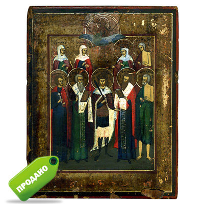 Старинная икона Святой благоверный князь Александр Невский с избранными святыми. Россия 19 век.
