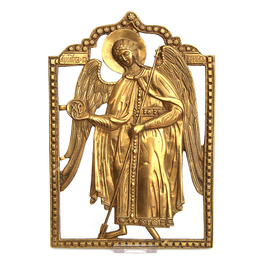 Большая редкая старинная икона Архангела Гавриила с зарцалом и мерилом, Россия 19 век.