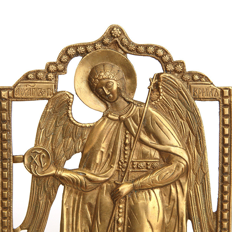 Большая редкая старинная икона Архангела Гавриила с зарцалом и мерилом, Россия 19 век.