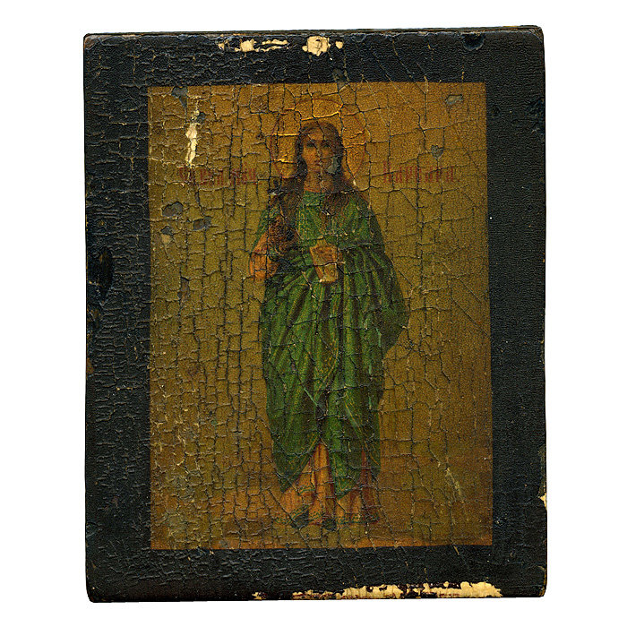 Миниатюрная старинная пядничная икона 19 века Святая Варвара покровительница детей и РВСН