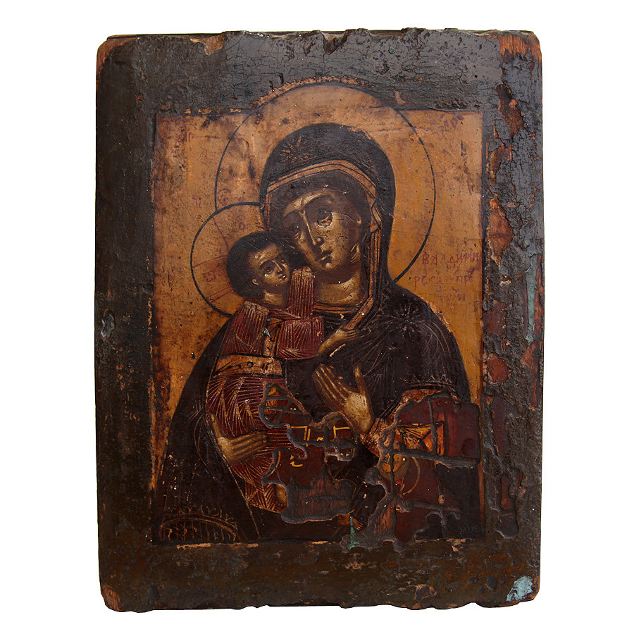 Старинная икона 19 века Умиление, Владимирская Пресвятая Богородица, покровительница земель Московских.