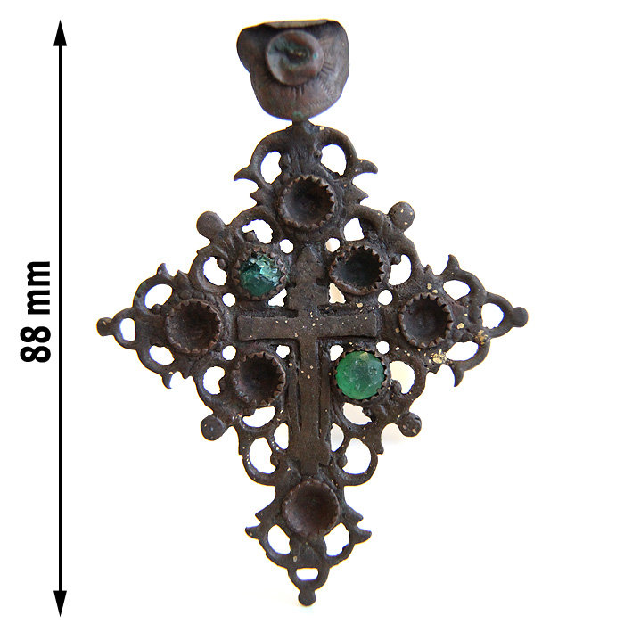 Большой старинный ажурный крест-распятие со стразами. Россия 1790-1830 год
