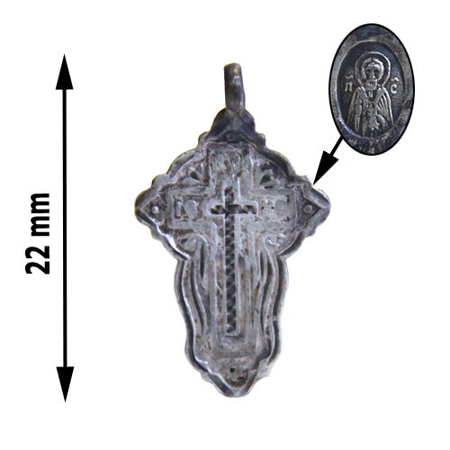 Редкий старинный нательный серебряный крестик 84 пробы с иконой Святого Преподобного Сергия Радонежского на обороте.