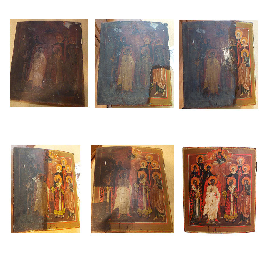 Коллекционная старинная икона святой Ангел Хранитель с избранными святыми. Россия, Гуслицы XIX век.