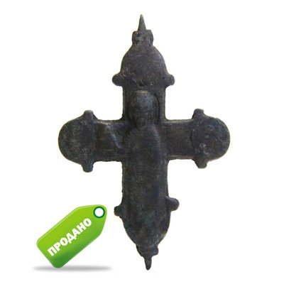 Древний крест энколпион Борисоглебского типа с образом святого князя Бориса с храмом в руке. Русь середина XII века
