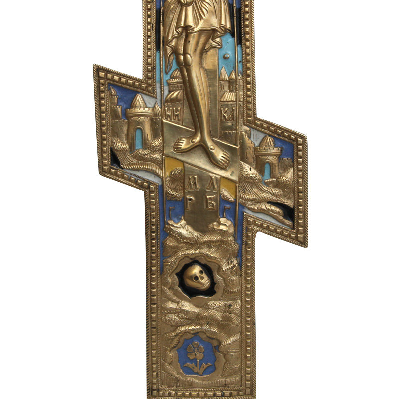 Старинное бронзовое распятие или Крест моленный огромного размера 