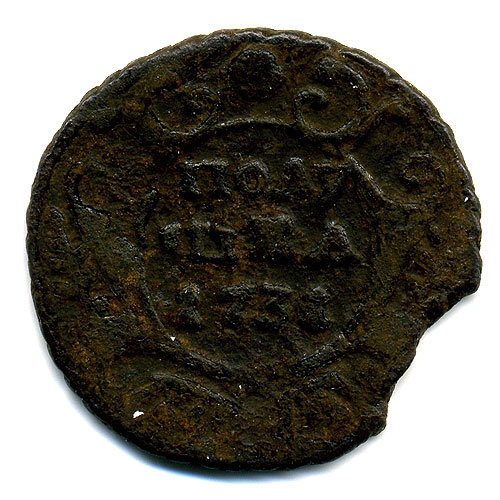 Старинная русская медная монета Полушка 1731 г