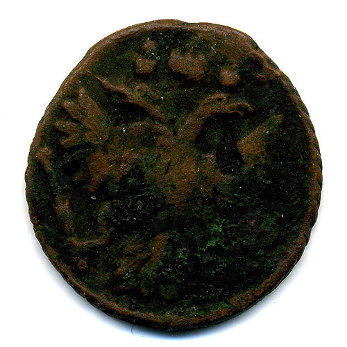 Старинная русская медная монета Полушка 1735 г