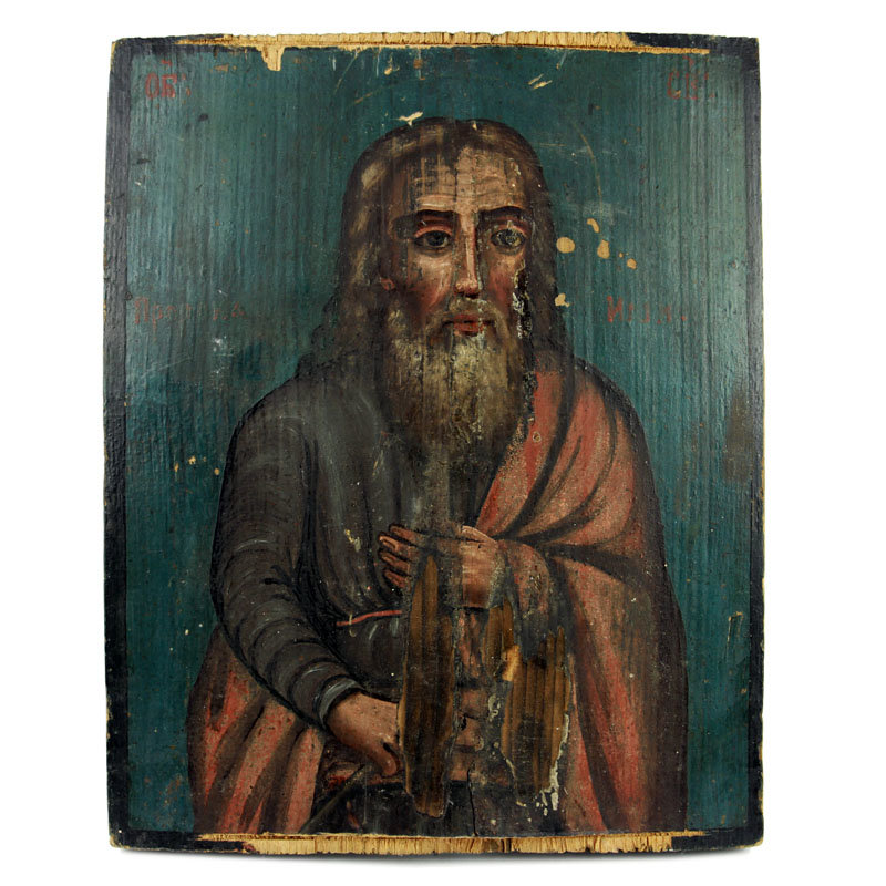 Старинная деревянная икона святой Илия Пророк. Россия, XIX век.