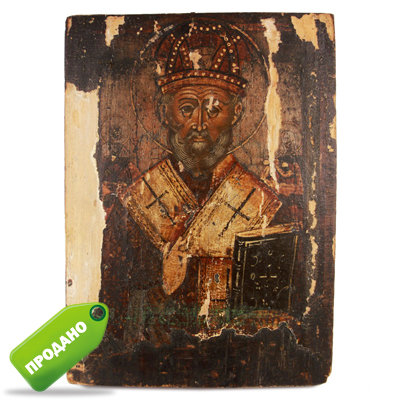 Старинная деревянная икона святой Николай Чудотворец 