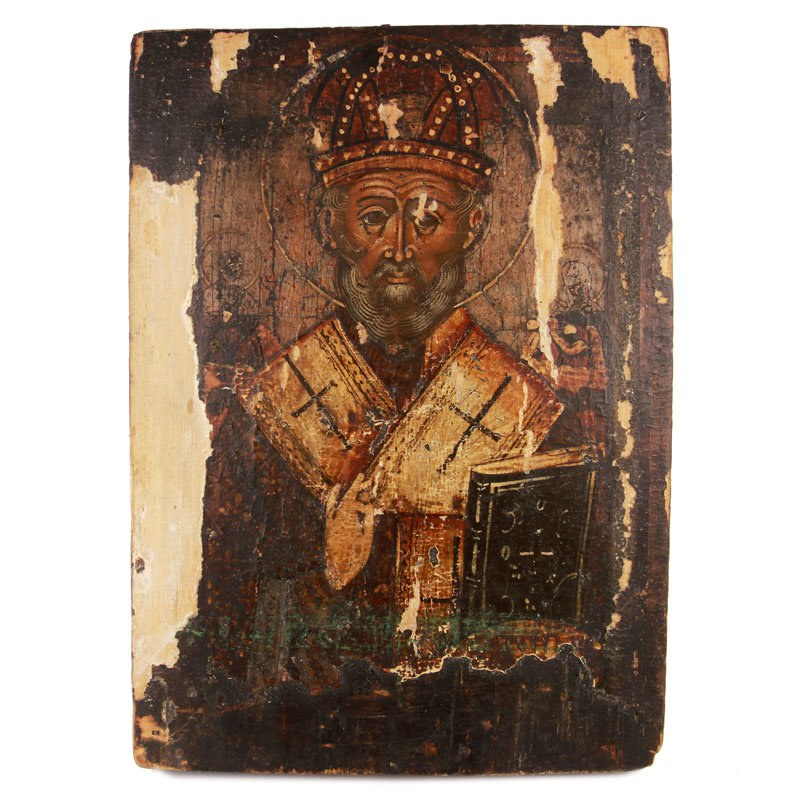 Старинная деревянная икона святой Николай Чудотворец 