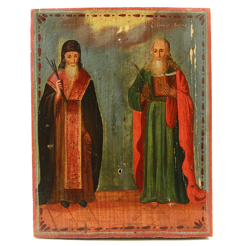Старинная редкая деревянная икона святой преподобный Нифонт 