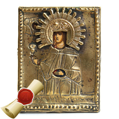 Старинная именная икона Святая Варвара Великомученица 