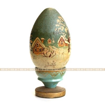 Подарок на Пасху! Старинное Пасхальное деревянное яйцо на подставке с изображением Храма. Россия первая половина XX века.