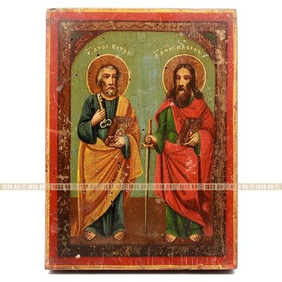 Старинная деревянная икона святые апостолы Петр и Павел. Россия, XIX век.