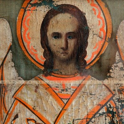 Старинная икона Ангела-Хранителя, хоругвь в светлом багете. Россия XIX Век.